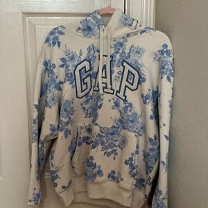 GAP White and Blue Floral Hoodie